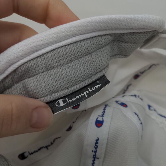 Champion Strapback Hat White One Size Adjustable Embroidered Breathable 6 Panel - Picture 7 of 7